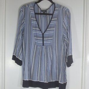 Simply Vera Top Multi Blue White Striped Half Sleeve Flowy Blouse Plus Size 2X